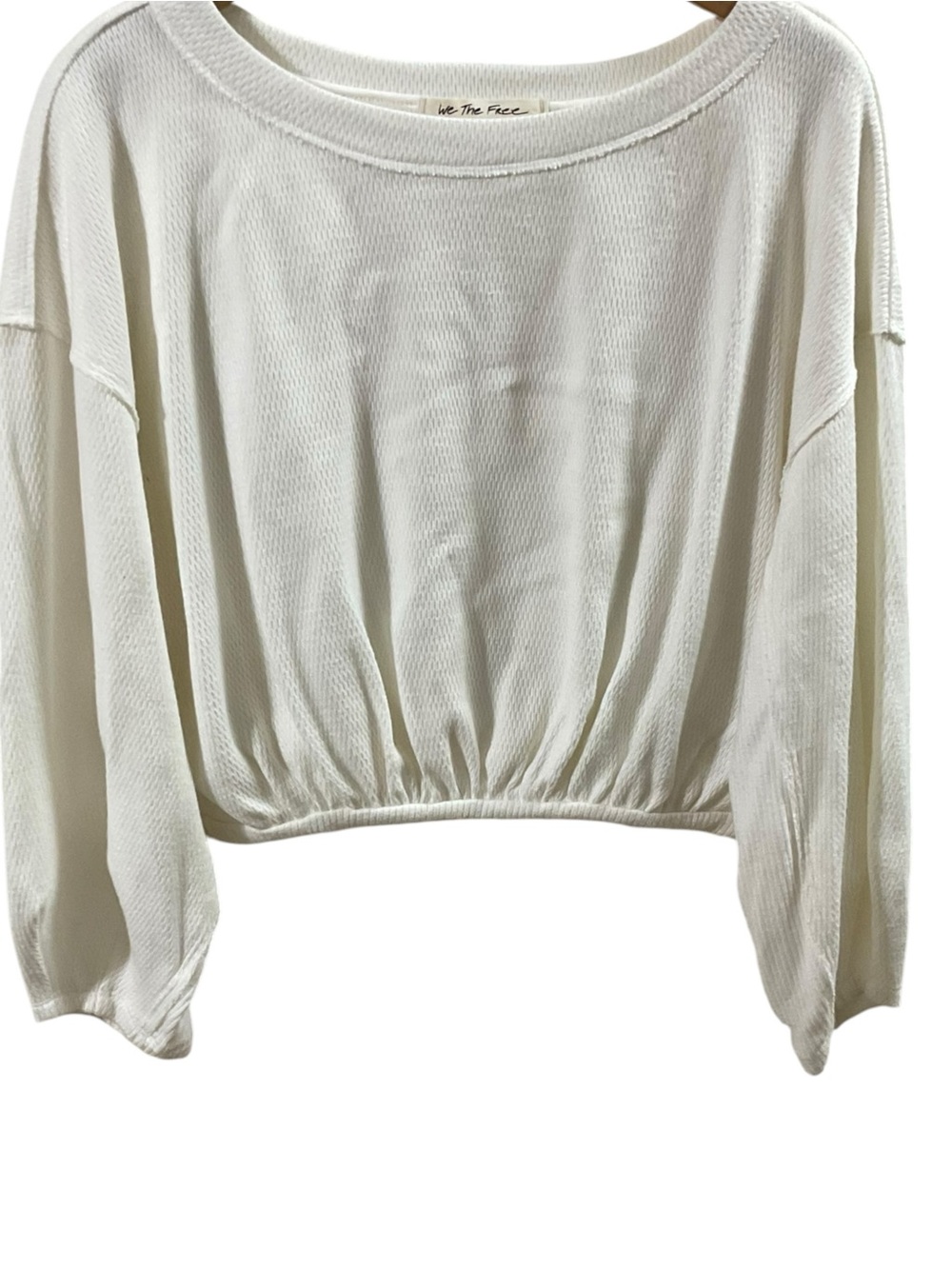 We The Free Sweater White Cropped Size XS Cotton Crewneck boho,Y2K slouchy - Picture 3 of 14